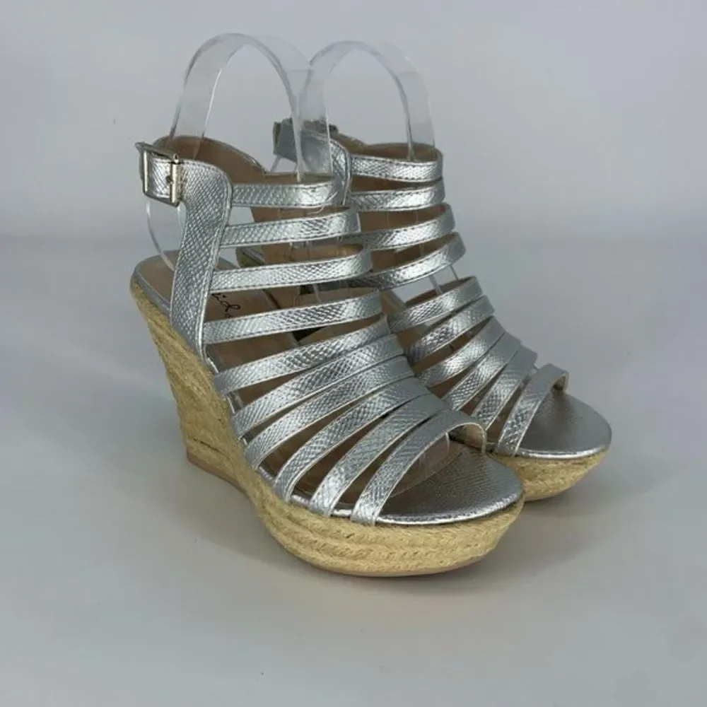 QUPID Cage Open Toe Wedge Sandals‎ Slingback Heels